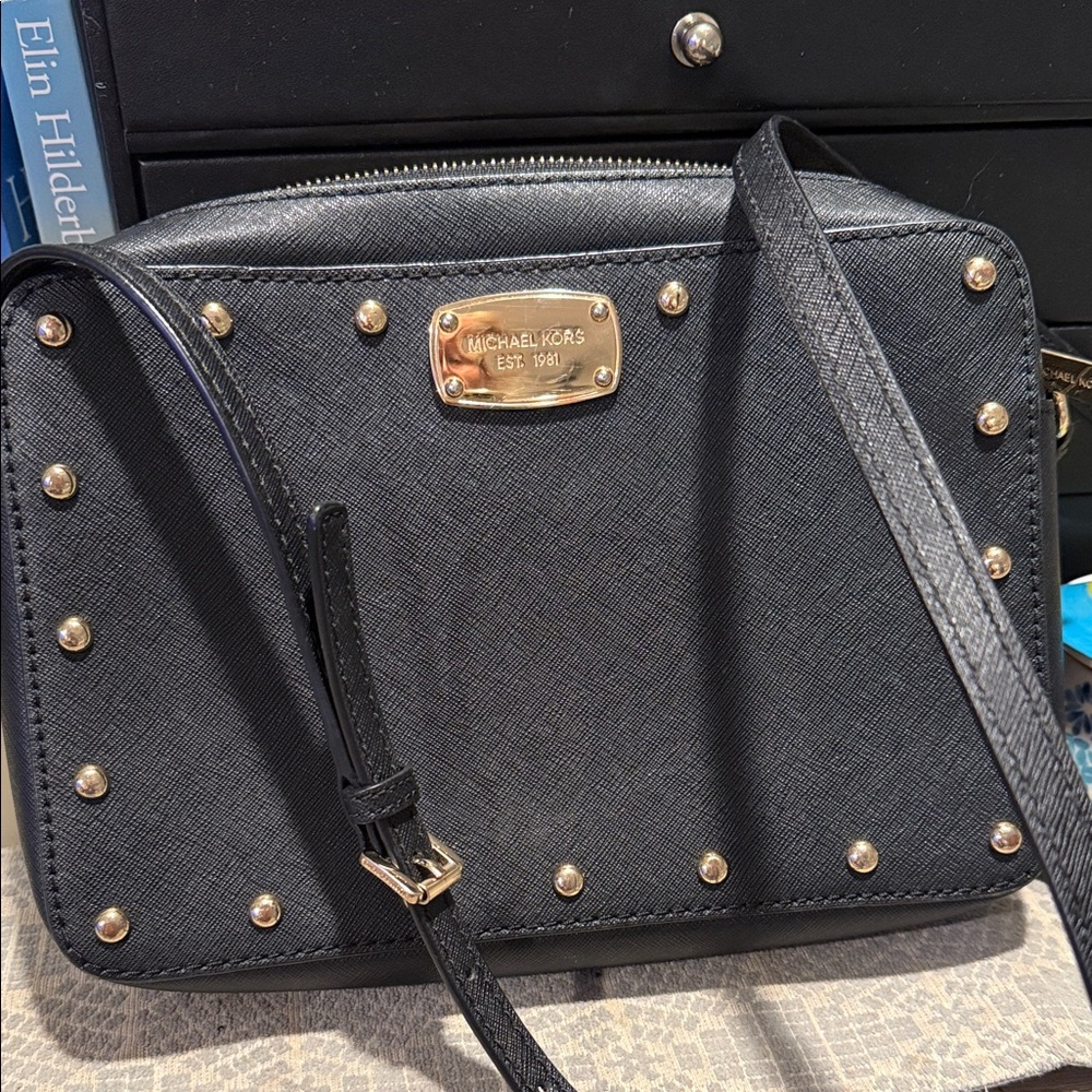 Michael Kors Black Crossbody Bag with Gold Studs